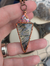 Load image into Gallery viewer, Copper Electroformed Moss Agate Necklace