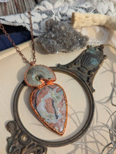 Load image into Gallery viewer, Copper Electroformed Aqua Nueva Agate and Ammonite Necklace