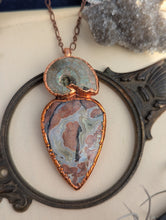 Load image into Gallery viewer, Copper Electroformed Aqua Nueva Agate and Ammonite Necklace