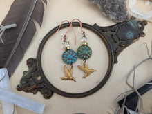 Load image into Gallery viewer, Hummingbird and Dahlia Earrings