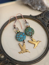 Load image into Gallery viewer, Hummingbird and Dahlia Earrings