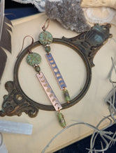 Load image into Gallery viewer, Copper Moon Phase and Sage Dahlia Earrings