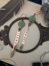 Load image into Gallery viewer, Copper Moon Phase and Sage Dahlia Earrings