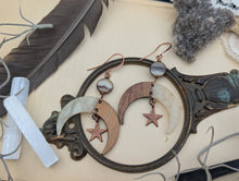 Load image into Gallery viewer, Wood and Acrylic Moon Earrings - Cream