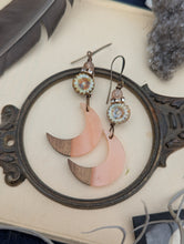 Load image into Gallery viewer, Wood and Acrylic Moon Earrings - Peach