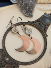 Load image into Gallery viewer, Wood and Acrylic Moon Earrings - Peach