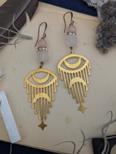 Load image into Gallery viewer, Rose Quartz Moon Chandelier Earrings
