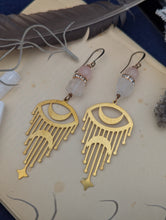 Load image into Gallery viewer, Rose Quartz Moon Chandelier Earrings