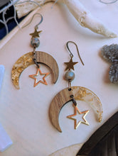 Load image into Gallery viewer, Wood &amp; Resin Moon Earrings - Jasper