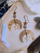 Load image into Gallery viewer, Wood &amp; Resin Moon Earrings - Jasper