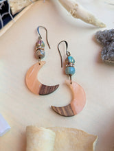 Load image into Gallery viewer, Wood &amp; Resin Moon Earrings - Aqua Terra Jasper