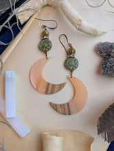 Load image into Gallery viewer, Wood &amp; Resin Moon Earrings - Unakite Jasper
