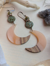 Load image into Gallery viewer, Wood &amp; Resin Moon Earrings - Unakite Jasper