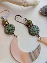 Load image into Gallery viewer, Wood &amp; Resin Moon Earrings - Unakite Jasper