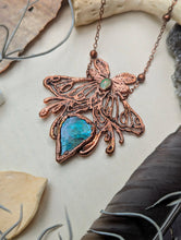 Load image into Gallery viewer, Copper Electroformed Luna Moth Turquoise and Opal Necklace