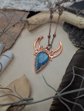 Load image into Gallery viewer, Copper Electroformed Labradorite Lotus Moon Necklace
