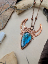 Load image into Gallery viewer, Copper Electroformed Labradorite Lotus Moon Necklace