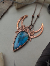 Load image into Gallery viewer, Copper Electroformed Labradorite Lotus Moon Necklace