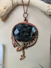 Load image into Gallery viewer, Copper Electroformed Faceted Labradorite Dragon Necklace