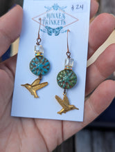 Load image into Gallery viewer, Brass Hummingbird &amp; Dahlia Earrings