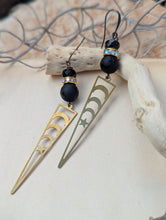 Load image into Gallery viewer, Brass Star Triangle Drop Earrings