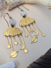 Load image into Gallery viewer, Textured Brass Cloud, Star, Planet Earrings