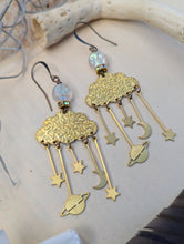 Load image into Gallery viewer, Textured Brass Cloud, Star, Planet Earrings