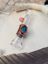 Load image into Gallery viewer, Electroformed Glass One-Hitter – Iridescent Cabochon &amp; Amber Roll-Stop