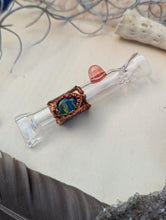 Load image into Gallery viewer, Electroformed Glass One-Hitter – Iridescent Cabochon &amp; Amber Roll-Stop