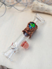 Load image into Gallery viewer, Electroformed Glass One-Hitter – Iridescent Cabochon &amp; Amber Roll-Stop