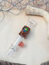 Load image into Gallery viewer, Electroformed Glass One-Hitter – Iridescent Cabochon &amp; Amber Roll-Stop