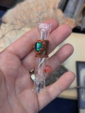 Load image into Gallery viewer, Electroformed Glass One-Hitter – Iridescent Cabochon &amp; Amber Roll-Stop