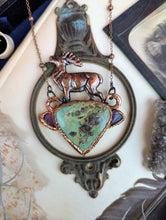 Load image into Gallery viewer, Copper Electroformed Stag and Ruby Zoisite Necklace