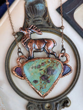 Load image into Gallery viewer, Copper Electroformed Stag and Ruby Zoisite Necklace