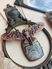 Load image into Gallery viewer, 'The Night-Winged Guardian' Owl and Agate Necklace