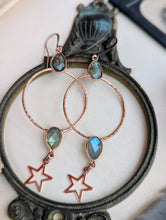 Load image into Gallery viewer, Gemstone Hoop Earrings with Stars - Labradorite