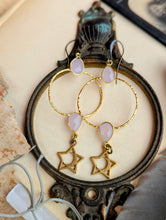 Load image into Gallery viewer, Gemstone Hoop Earrings with Stars - Rose Quartz