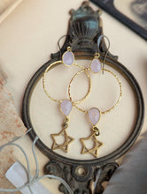 Load image into Gallery viewer, Gemstone Hoop Earrings with Stars - Rose Quartz