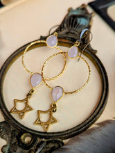 Load image into Gallery viewer, Gemstone Hoop Earrings with Stars - Rose Quartz