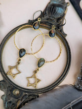 Load image into Gallery viewer, Gemstone Hoop Earrings with Stars - Labradorite 2