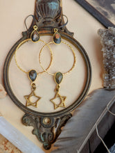 Load image into Gallery viewer, Gemstone Hoop Earrings with Stars - Labradorite 2