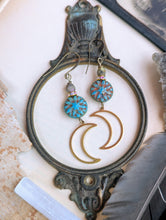 Load image into Gallery viewer, Crescent Moon and Dahlia Earrings