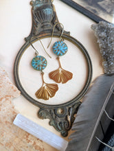 Load image into Gallery viewer, Gingko Leaf and Dahlia Earrings