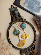 Load image into Gallery viewer, Gingko Leaf and Dahlia Earrings