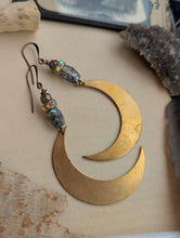 Load image into Gallery viewer, Big Crescent Moon &amp; Iridescent Bead Earrings