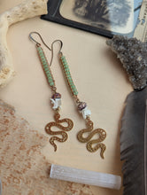 Load image into Gallery viewer, Chalcedony and Snake Vertebrae Earrings