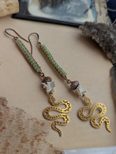 Load image into Gallery viewer, Chalcedony and Snake Vertebrae Earrings