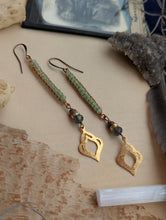 Load image into Gallery viewer, Chalcedony and Brass Motif Earrings