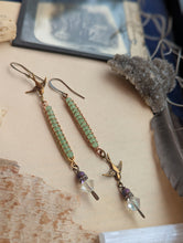Load image into Gallery viewer, Chalcedony and Brass Swallow Earrings