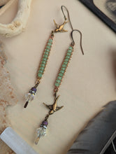Load image into Gallery viewer, Chalcedony and Brass Swallow Earrings